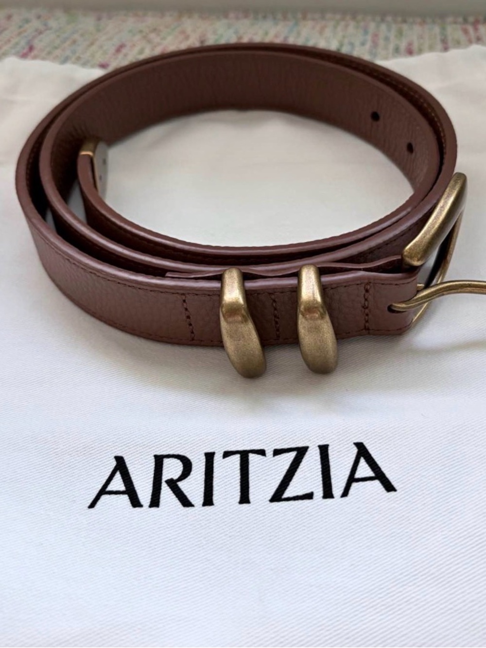 Aritzia Women’s Brown Leather Belt with Brass Hardware